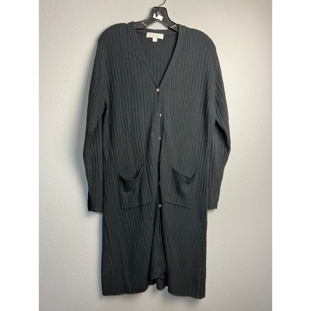 Carolyn Taylor Lg Essentials Black Ribbed Longline Duster Cardigan Sweater Gorp